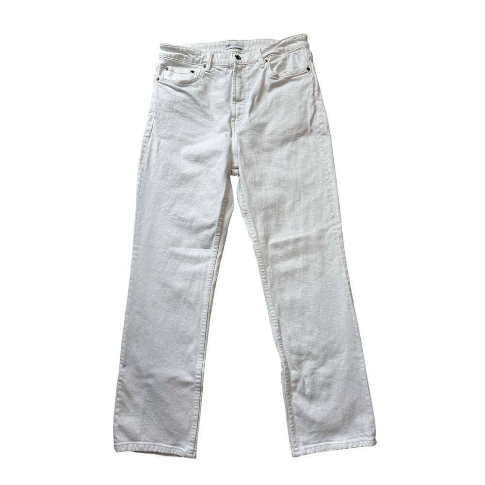 ZARA white Denim Jeans, size Women's 12; straight leg styling